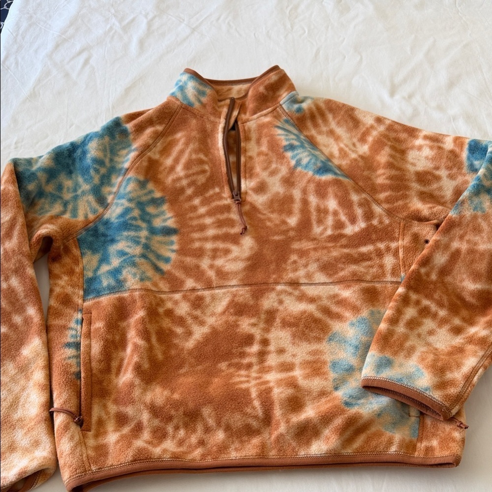 J. Crew Men's Orange and Blue Tie-Dye Zip-Up Sweater
